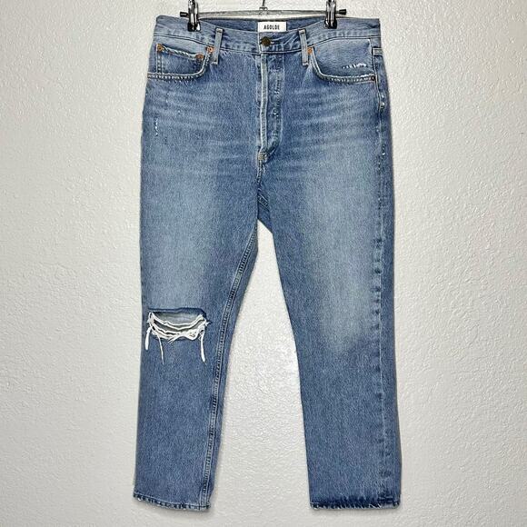 Agolde Riley High Rise Straight Crop Light Blue Wash Women 29 - Picture 2 of 8